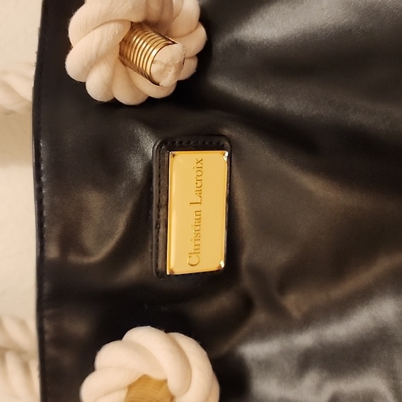 Christian LaCroix Amaryllis black and white with rope handles Tote - Picture 9 of 16